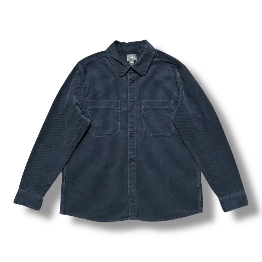 H&M Corduroy Shirt Long Sleeve Button Up y2k Cotton Black Large Baggy Fit